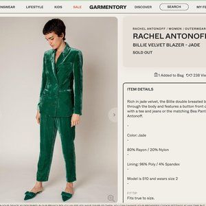 Rachel Antonoff Velvet Suit Size 0